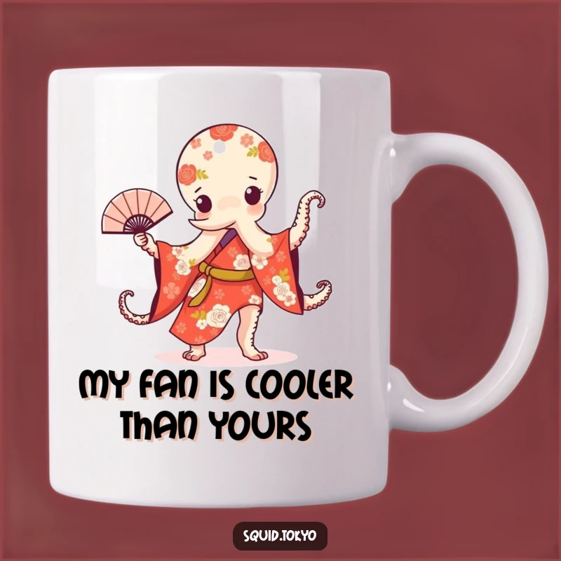 Funny Kawaii Octopus Fan Dance Mug: Adorable Oriental Octopus Kimono Gift