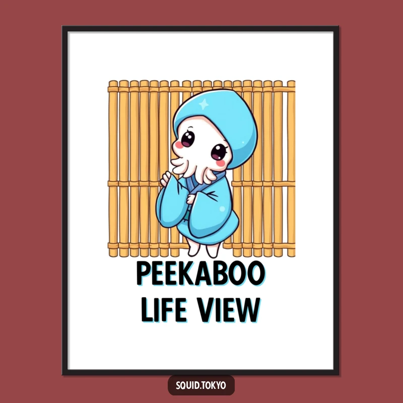 Funny Kawaii Squid Poster: Bamboo Peek Kimono Art Print Gift