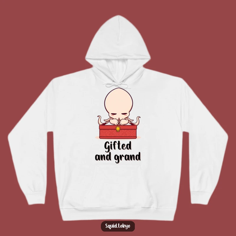 Cozy Kawaii Squid Bowing Hoodie - Warm Character Design, Lacquered Box, Comfortable Funny Gift