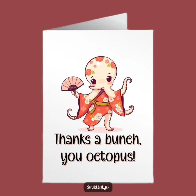 Free Printable Kawaii Octopus Fan Dance Thank You Card: Humorous Downloadable