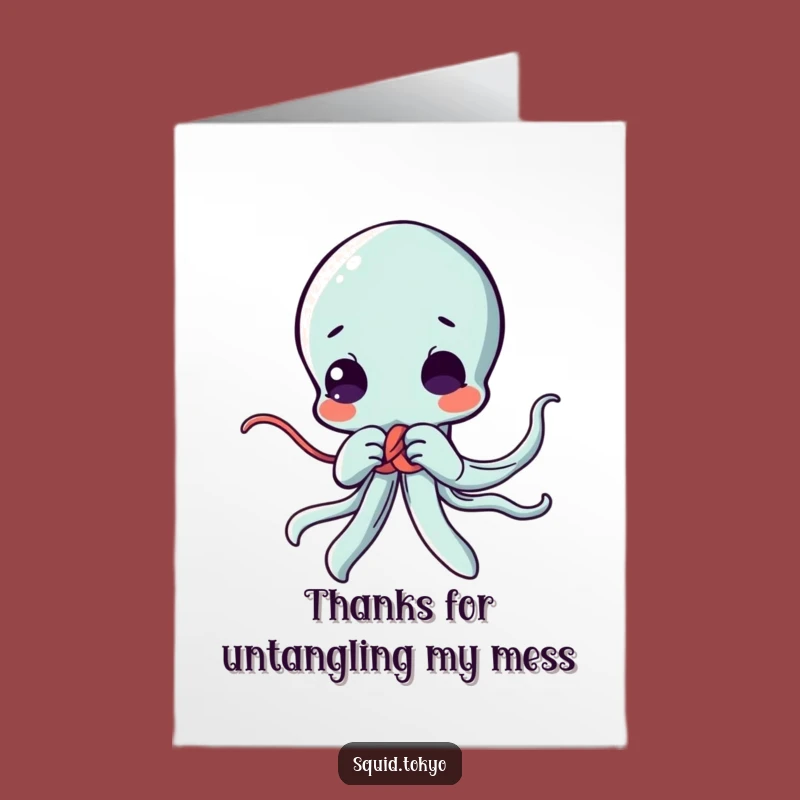 Free Printable Thank You Card: Cute Kawaii Squid Knotting, Perfect Downloadable Gift