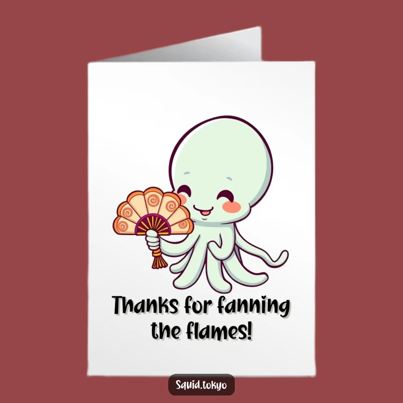 Free Printable Thank You Card: Kawaii Squid Fan, Downloadable Thanks with Subtle Grace