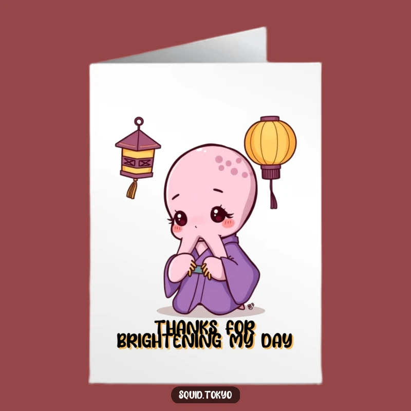 Free Printable Kawaii Octopus Lantern Thank You Card: Funny Downloadable