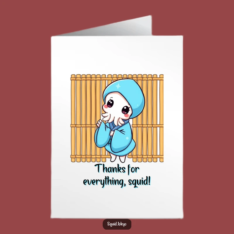 Free Printable Kawaii Squid Peeking Thank You Card: Funny Downloadable