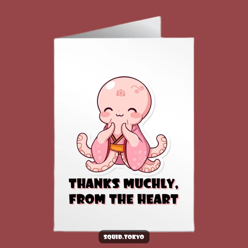 Free Printable Kawaii Octopus Bowing Thank You Card: Funny Downloadable