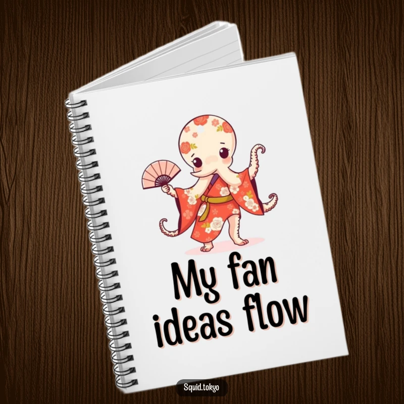 Funny Kawaii Octopus Notebook: Cute octopus in a floral kimono gracefully dancing with a fan, perfect for journaling.