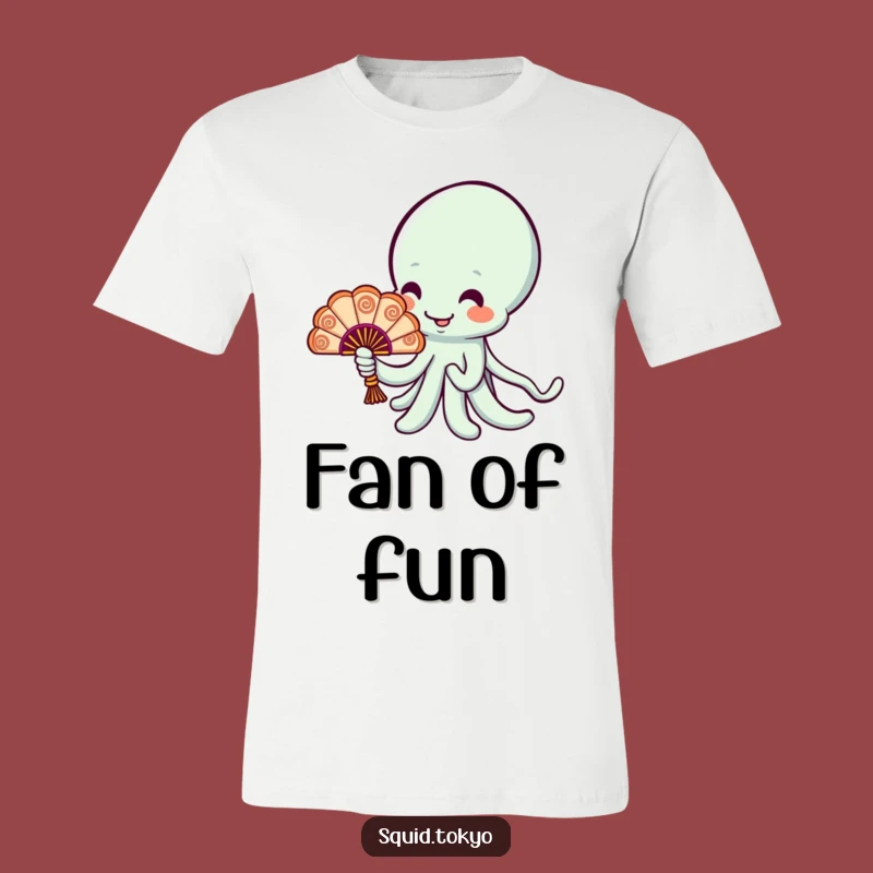 Funny Kawaii Squid Fan T-Shirt - Cheerful Character, Ornate Fan, Playful & Funny Gift