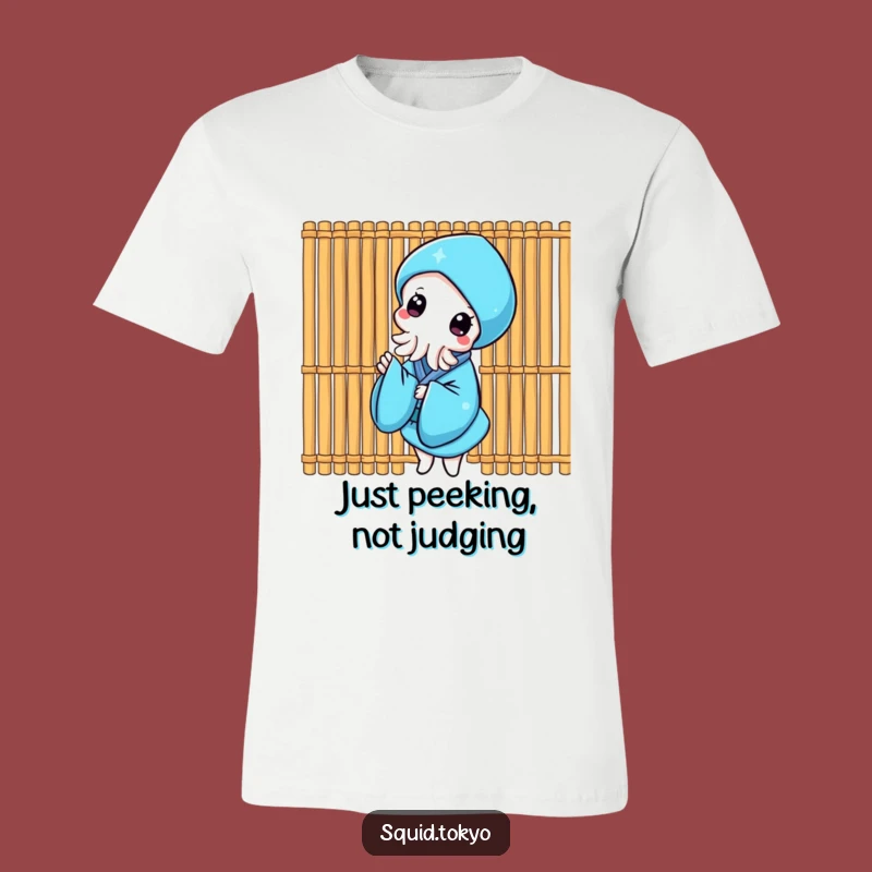 Funny Kawaii Squid T-Shirt: Bamboo Peek Kimono Tee - Playful Gift