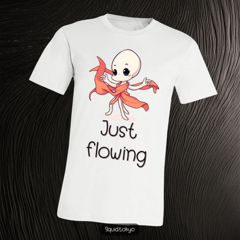 Funny Kawaii squid character performing a graceful sash twirl on a t-shirt, a vibrant and humorous gift.