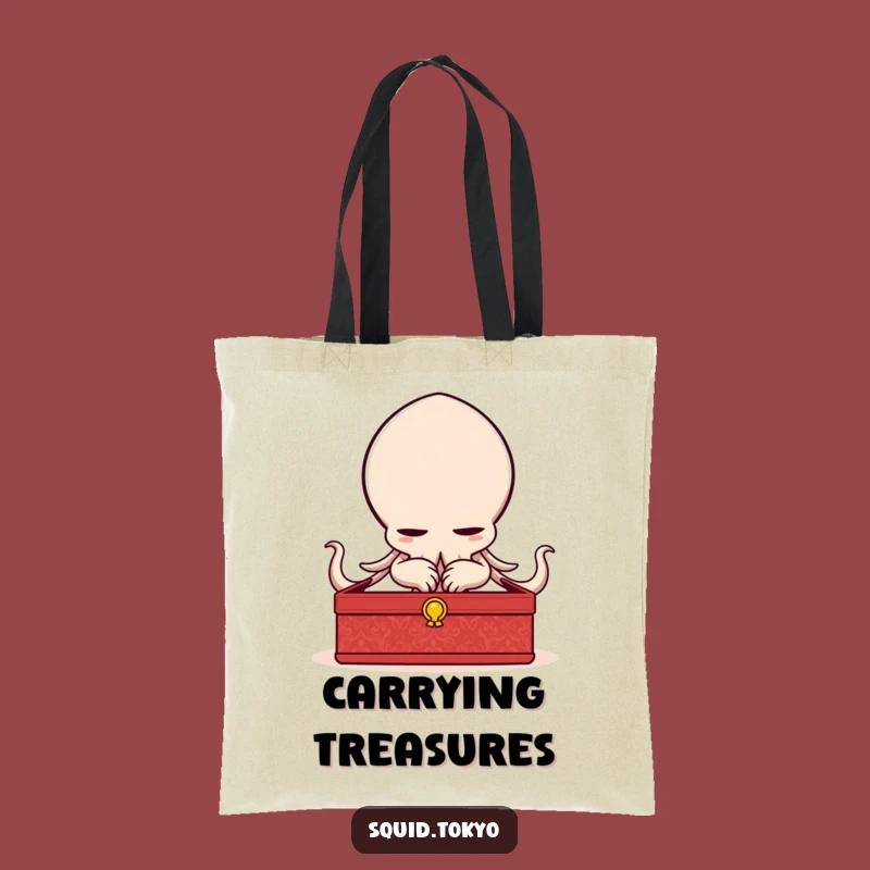 Funny Kawaii Squid Bowing Tote Bag - Elegant Character, Lacquered Box, Stylish & Funny Gift
